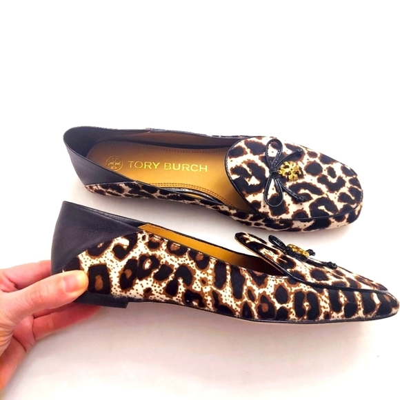 Tory Burch Shoes - TORY BURCH Leopard Print Calf Hair Apron Toe Flat Loafers
